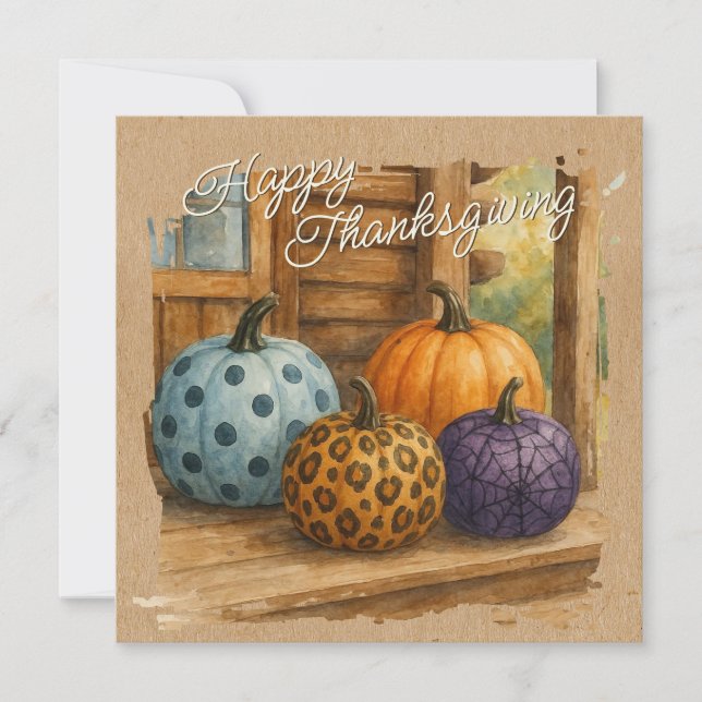 Rustic Colourful Fall Pumpkins Holiday Card (Front)