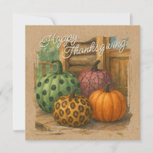 Rustic Colourful Fall Pumpkins Holiday Card