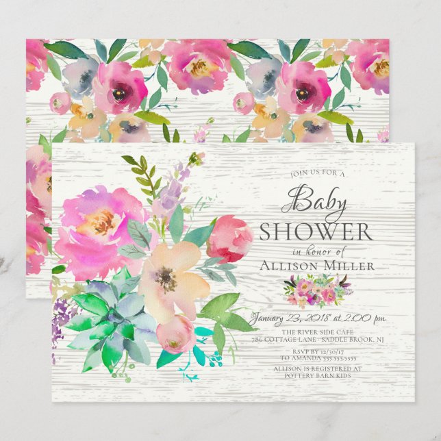 Rustic Colourful Floral BABY Shower Invitations (Front/Back)