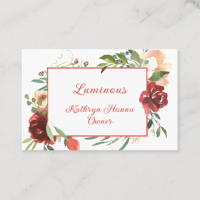 Rustic, Colourful Floral Border Business Card (Front)