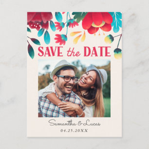 Rustic Colourful Florals Photo Save the Date Announcement Postcard