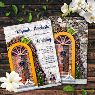 Rustic Colourful Hacienda Door Mexican Wedding Invitation