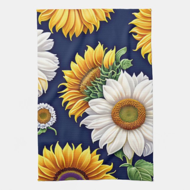Rustic Colourful Modern Sunflower Pattern Tea Towel (Vertical)