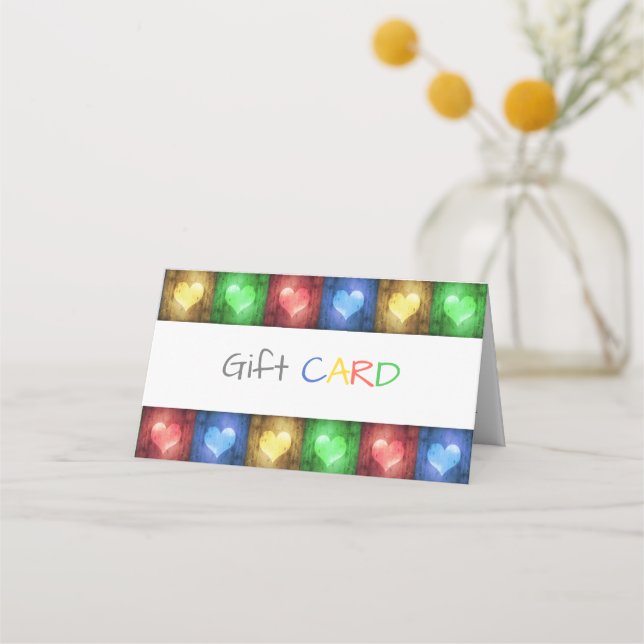 Rustic Colourful Valentine's Day Hearts Gift Card (Front)