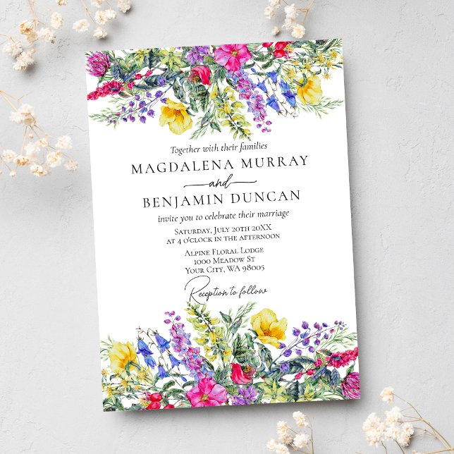 Rustic Colourful Wildflowers & Herbs Boho Wedding Invitation (Creator Uploaded)