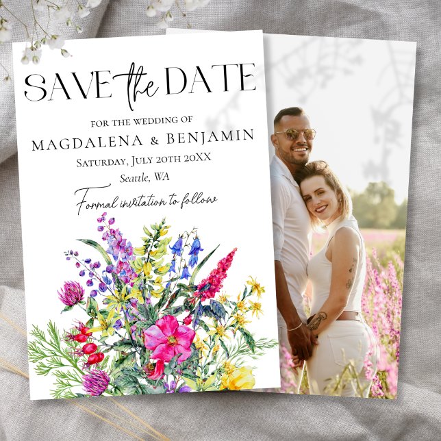 Rustic Colourful Wildflowers & Herbs Photo Wedding Save The Date (Creator Uploaded)