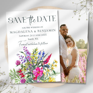 Rustic Colourful Wildflowers & Herbs Photo Wedding Save The Date