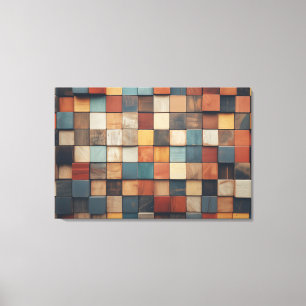 Rustic Colourful Wooden Blocks Pattern Canvas Print