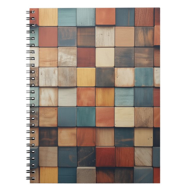 Rustic Colourful Wooden Blocks Pattern Notebook (Front)