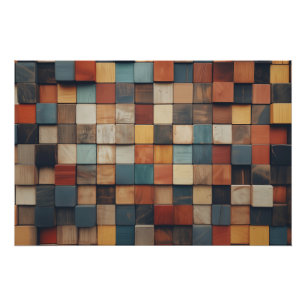 Rustic Colourful Wooden Blocks Pattern Poster