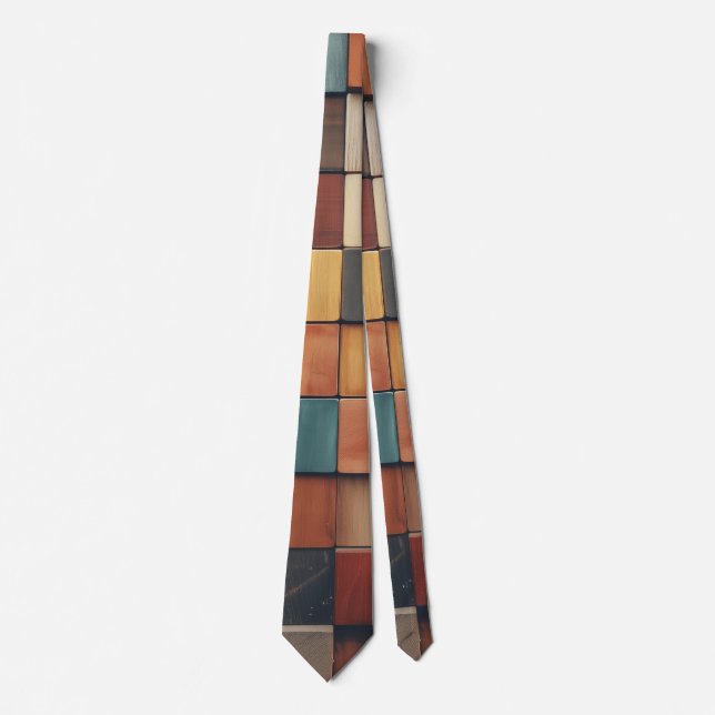 Rustic Colourful Wooden Blocks Pattern Tie (Front)