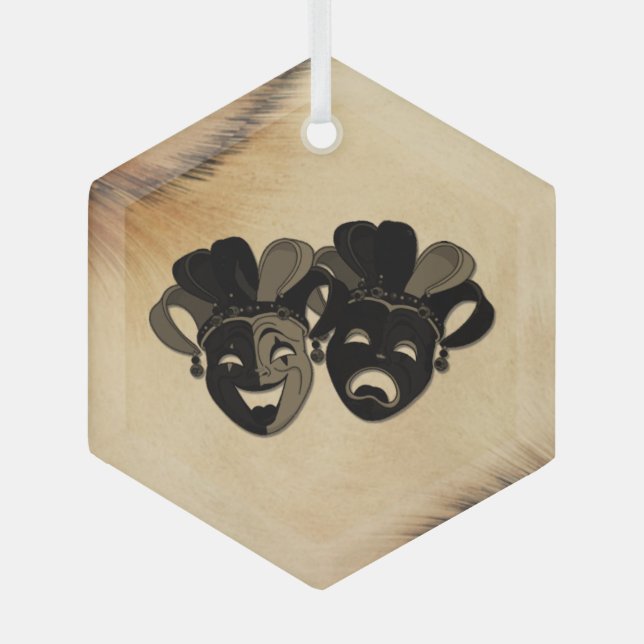 Rustic Comedy and Tragedy Theatre Design Glass Tree Decoration (Front)