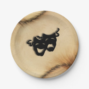 Rustic Comedy and Tragedy Theatre Masks Paper Plate