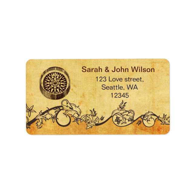 rustic compass nautical wedding address labels (Front)