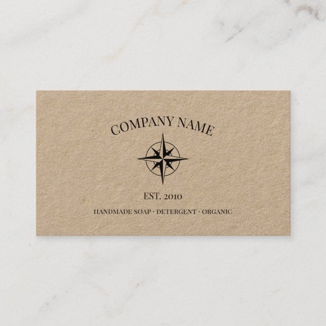 Rustic compass rose logo kraft business card (Front)