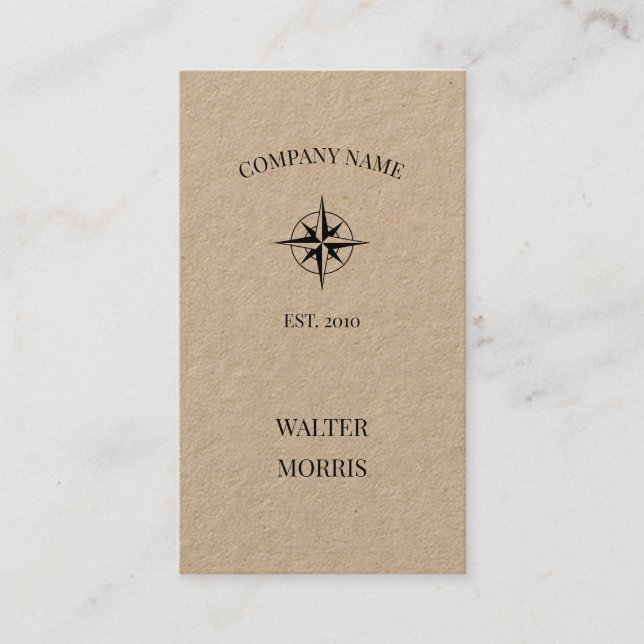 Rustic compass rose logo kraft business card (Front)