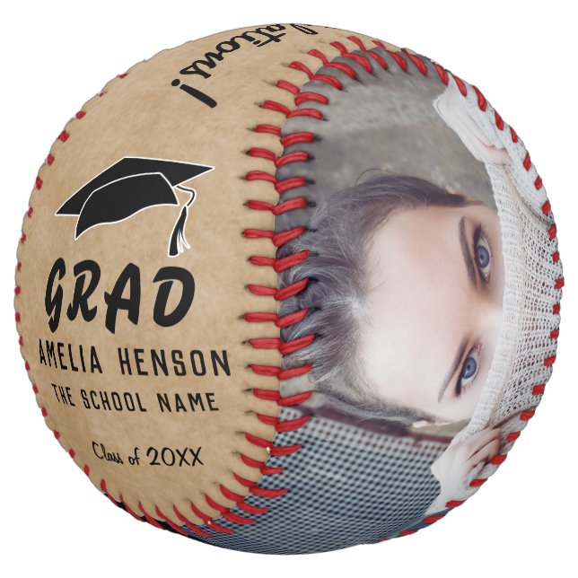 Rustic Congratulations Grad Graduation Cap 2 Photo Softball (Angled)