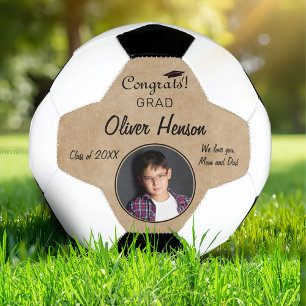 Rustic Congratulations Grad Graduation Photo  Soccer Ball