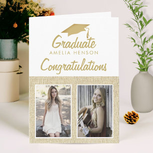 Rustic Congratulations Graduate 2 Photo Collage Card