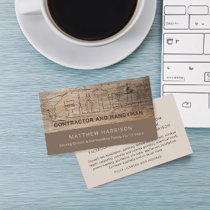 Rustic Construction Handyman Tools Wood Business Card