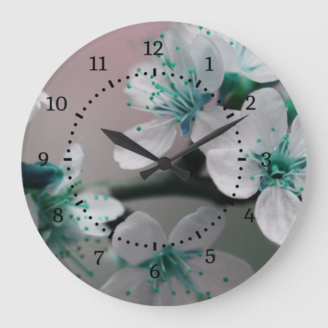 Rustic Contemporary Teal Flower  Large Clock (Front)