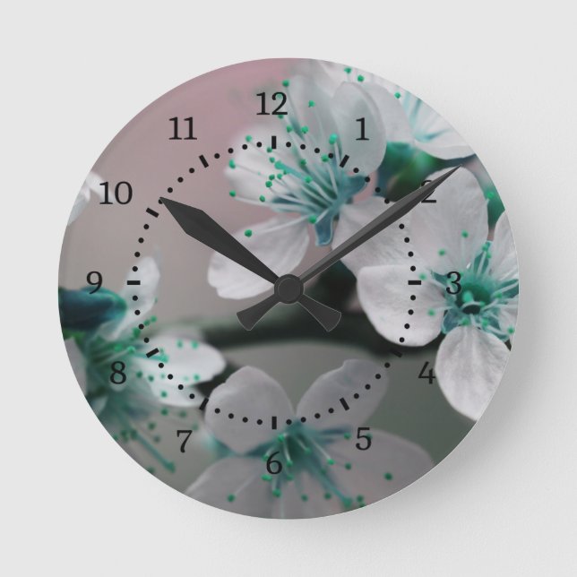 Rustic Contemporary Teal Flower  Round Clock (Front)