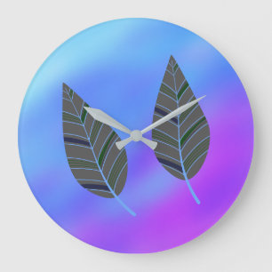 Rustic Contemporary Teal & Leaf Acrylic Wall Clock