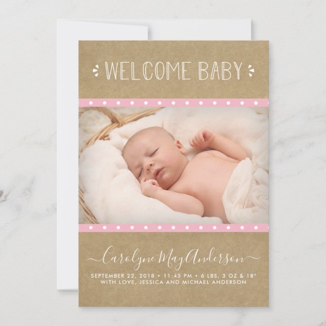 Rustic Contry Kraft Birth Announcement (Front)