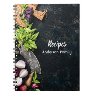Rustic cookbook notebook dark canvas herbs food