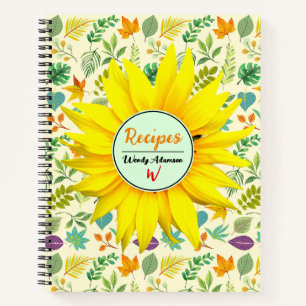 Rustic Cookbook Recipes (Spring Leaves) Sunflower Notebook