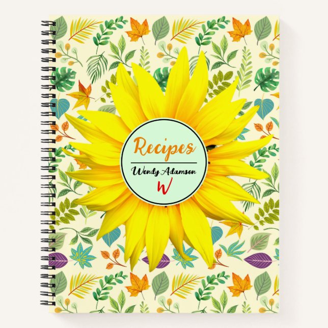 Rustic Cookbook Recipes (Spring Leaves) Sunflower Notebook (Front)