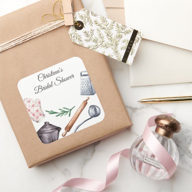 Rustic Cooking Theme Shower Favour Square Sticker (Gifting)