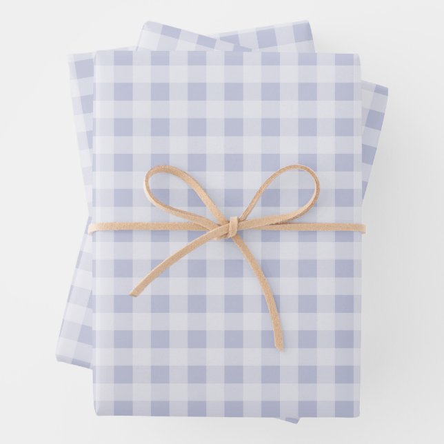 Rustic Cool Periwinkle Grey Gingham Wrapping Paper Sheet (In situ)
