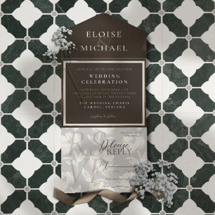 Rustic Copper Brown Wedding All In One Invitation