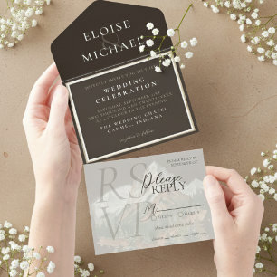 Rustic Copper Brown Wedding All In One Invitation