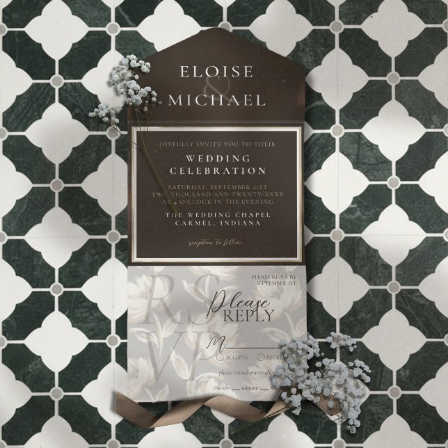 Rustic Copper Brown Wedding All In One Invitation (Rustic Copper Brown Wedding All In One Invitation)