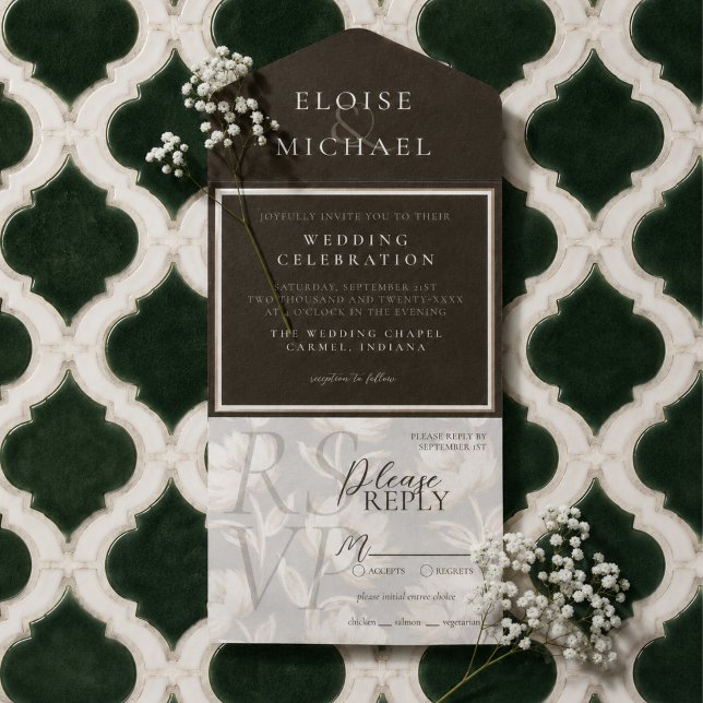 Rustic Copper Brown Wedding All In One Invitation (Rustic Copper Brown Wedding All In One Invitation)