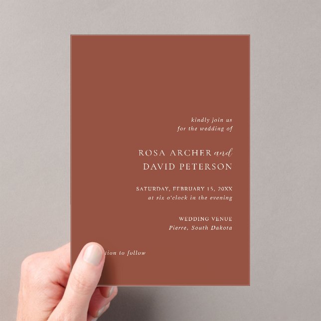 Rustic Copper Editorial Modern Wedding Acrylic Invitations (Insitu (Handheld))