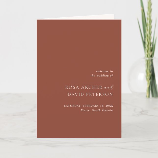 Rustic Copper Editorial Modern Wedding Programme (Front)