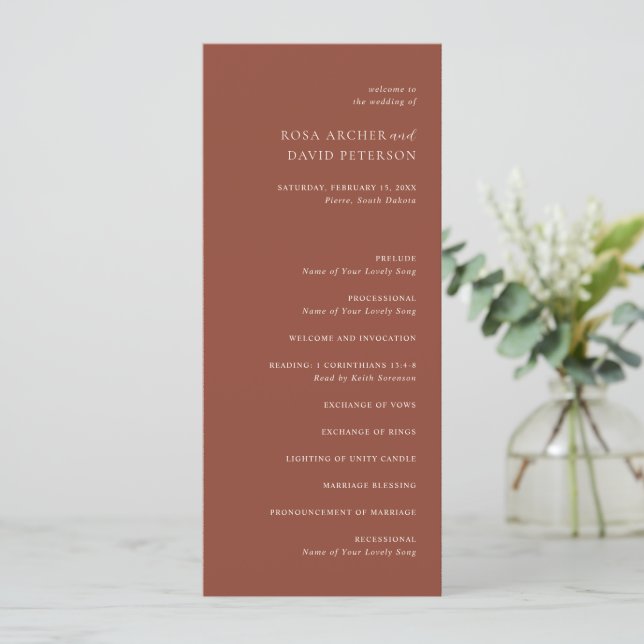 Rustic Copper Editorial Modern Wedding Programme (Standing Front)