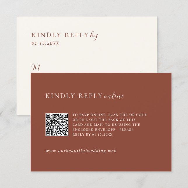 Rustic Copper Editorial Modern Wedding RSVP Card (Front/Back)