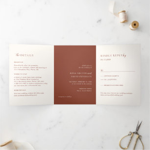 Rustic Copper Editorial Modern Wedding Tri-Fold Invitation