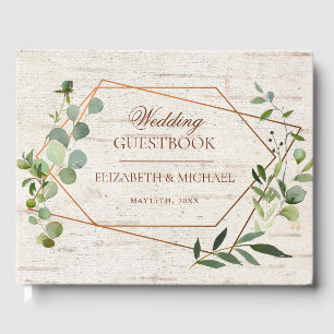 Rustic Copper Geometric Eucalyptus Birch Wedding Guest Book