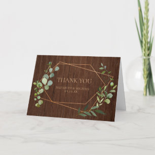 Rustic Copper Geometric Eucalyptus Photo Thank You Card