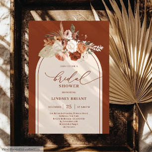 Rustic Copper Pampas Grass Floral Bridal Shower  Invitation