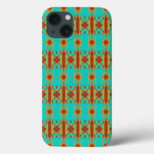 Rustic Copper Red Turquoise Green Pattern iPhone 13 Case