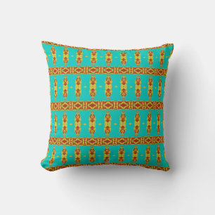 Rustic Copper Red Turquoise Green Pattern Cushion