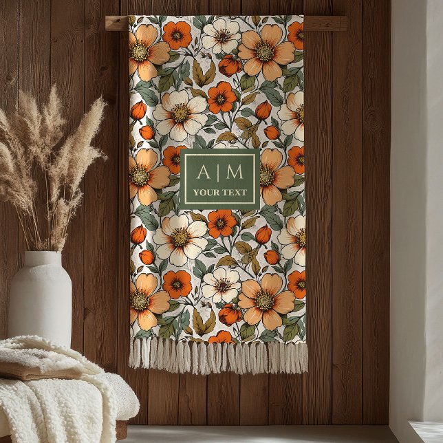 Rustic Copper Sage Olive Fall Floral Aesthetic  Fleece Blanket (Rustic Copper Sage Olive Fall Floral Aesthetic Blanket)