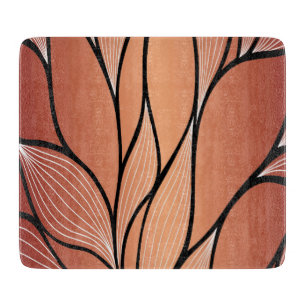 Rustic Coppery Bronze Leave Pattern Glass Cutting Board