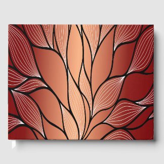 Rustic Coppery Bronze Leave Pattern Guest Book